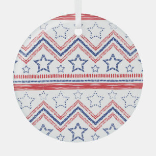 Patriotic red blue tribal, American symbols. Glass Tree Decoration