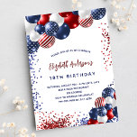 Patriotic red blue white balloons birthday party invitation<br><div class="desc">A chic white background. Decorated with patriotic coloured  balloons in red blue and white. Personalise and add a name and party details. The name is written with a hand lettered style script.</div>