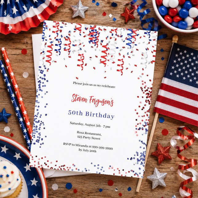 Patriotic red blue white birthday invitation (Creator Uploaded)