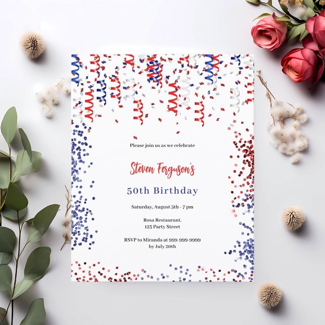 Patriotic red blue white birthday invitation (Creator Uploaded)