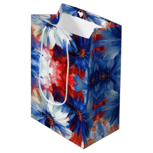 Patriotic Red Blue White Floral (10) Medium Gift Bag
