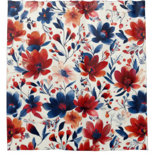 Patriotic Red Blue White Floral (10) Shower Curtain