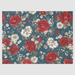 Patriotic Red Blue White Floral (11) Tissue Paper