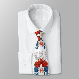 Patriotic Red Blue White Floral (1) Tie