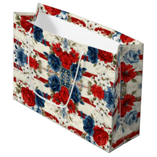 Patriotic Red Blue White Floral (2) Large Gift Bag