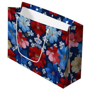 Patriotic Red Blue White Floral (3) Large Gift Bag