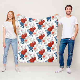 Patriotic Red Blue White Floral (4) Fleece Blanket