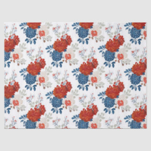 Patriotic Red Blue White Floral (4) Tissue Paper
