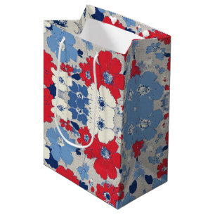 Patriotic Red Blue White Floral (5) Medium Gift Bag