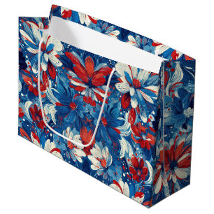 Patriotic Red Blue White Floral (8) Large Gift Bag
