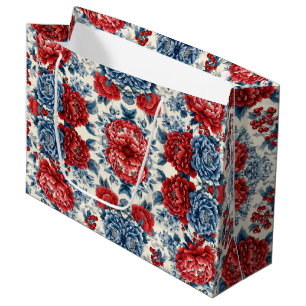 Patriotic Red Blue White Floral (9) Large Gift Bag