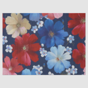 Patriotic Red Blue White Floral (9) Tissue Paper