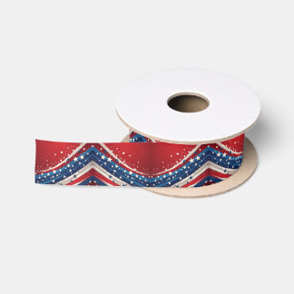 Patriotic Red Blue White Sparkle Wavy Swirl Theme Satin Ribbon