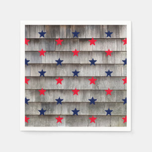 Patriotic red navy blue stars rustic shingles napkin