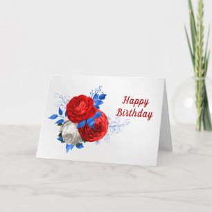 Patriotic Red Rose Bouquet Birthday Card