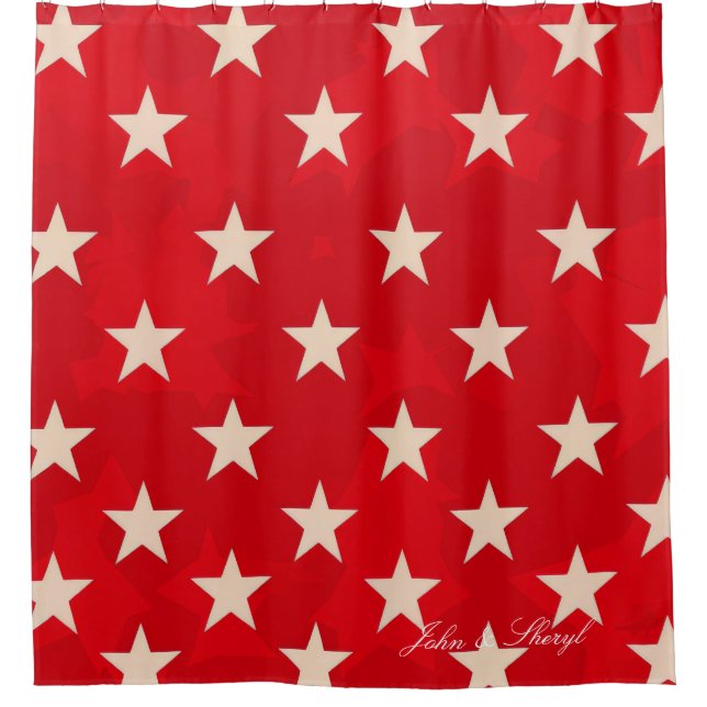 Patriotic Red Stars Bathroom Decor Shower Curtain (Front)
