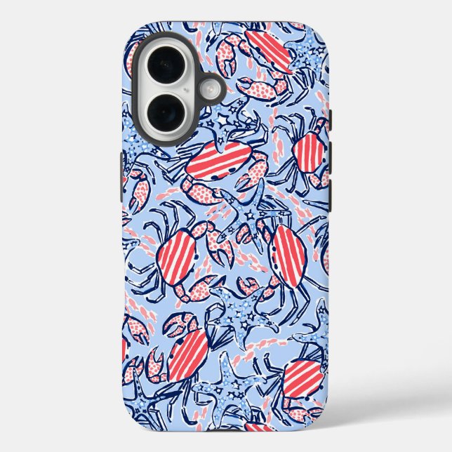 Patriotic Red Striped Crabs Stars  Case-Mate iPhone Case (Back)