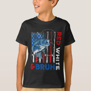Patriotic Red White & Bruh America Fish Fishin T-Shirt
