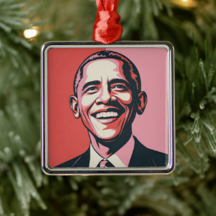 Patriotic Red, White and Blue Barack Obama Metal Tree Decoration