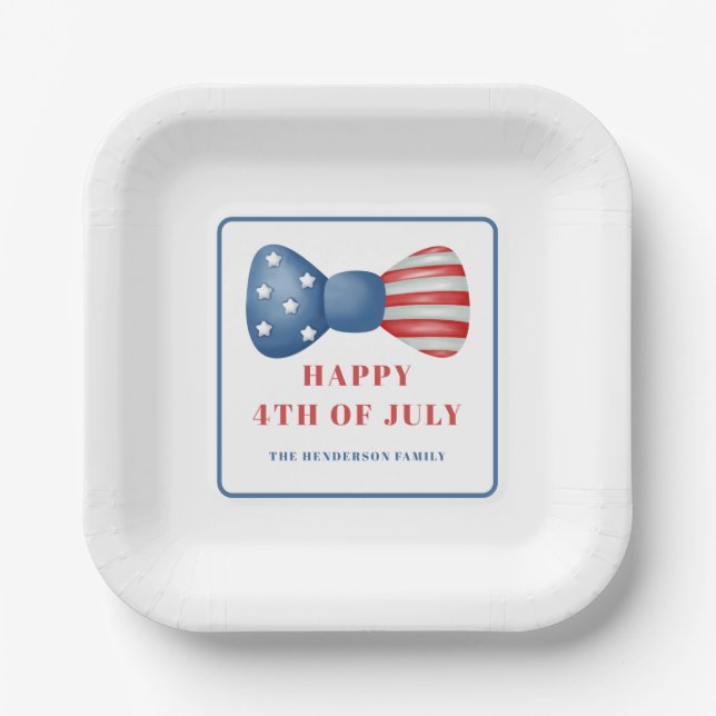 Patriotic Red, White And Blue Bow 4th Of July Paper Plate (Front)