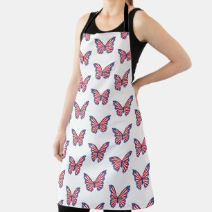 Patriotic Red White And Blue Butterfly Apron