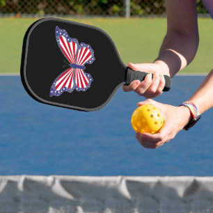 Patriotic Red White And Blue Butterfly Pickleball Paddle