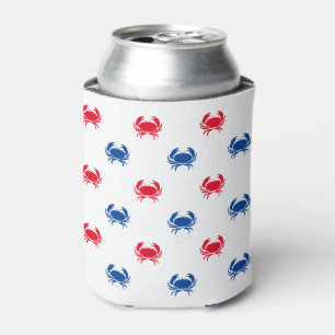 Patriotic Red white and blue crab pattern Can Cooler