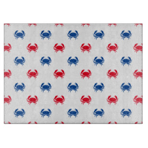 Patriotic Red white and blue crab pattern glass Cutting Board