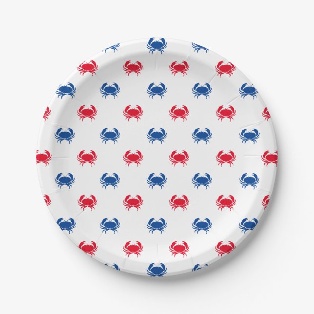 Patriotic Red white and blue crab pattern Paper Plate (Front)