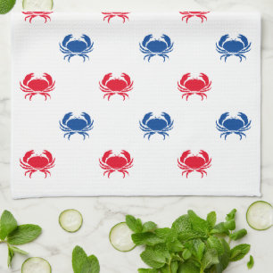 Patriotic Red white and blue crab pattern Tea Towel