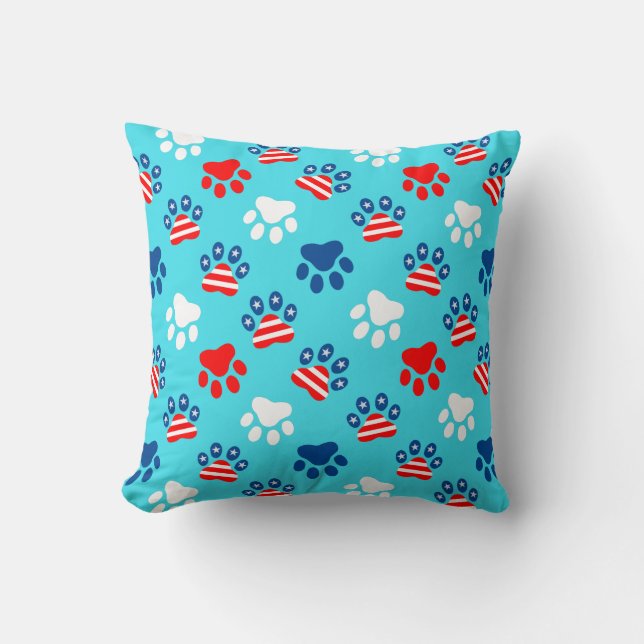 Patriotic Red White and Blue Dog Paws Pattern Cushion (Front)
