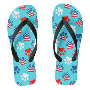 Patriotic Red White and Blue Dog Paws Pattern Jandals