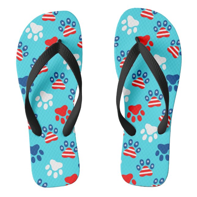 Patriotic Red White and Blue Dog Paws Pattern Jandals (Footbed)