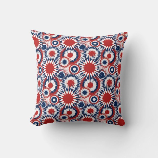Patriotic Red White and Blue Fireworks Cushion (Front)