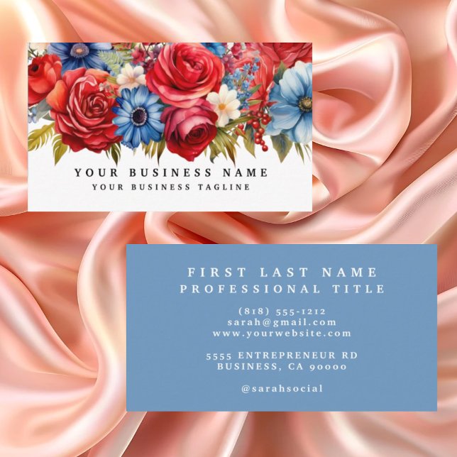 Patriotic Red White and Blue Flowers Floral  Business Card (Creator Uploaded)