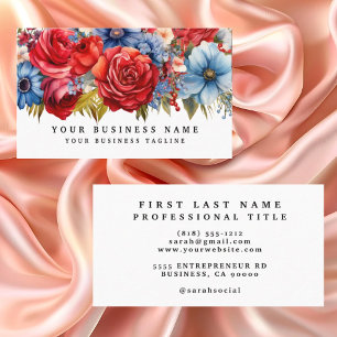 Patriotic Red White and Blue Flowers Floral  Business Card