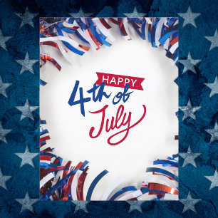 Patriotic Red White and Blue Garland 4th of July Postcard