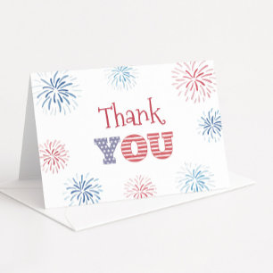 Patriotic Red White and Blue July Birthday  Thank You Card
