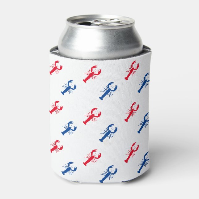 Patriotic Red white and blue lobster pattern Can Cooler (Can Front)