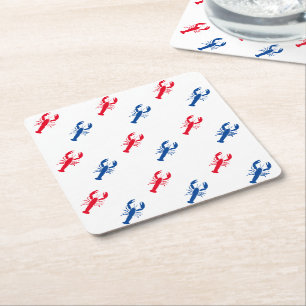 Patriotic Red white and blue lobster pattern Square Paper Coaster