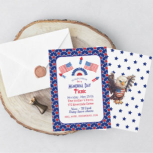 Patriotic Red White and Blue Memorial Day Picnic  Invitation