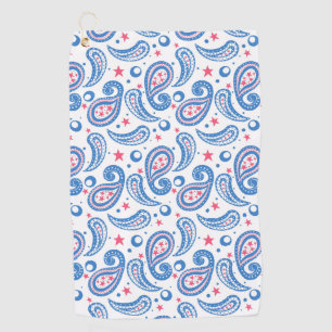 Patriotic Red White and Blue Paisley Golf Towel