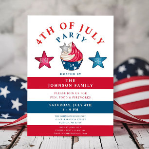 Patriotic Red White And Blue Stars 4th Of July Invitation