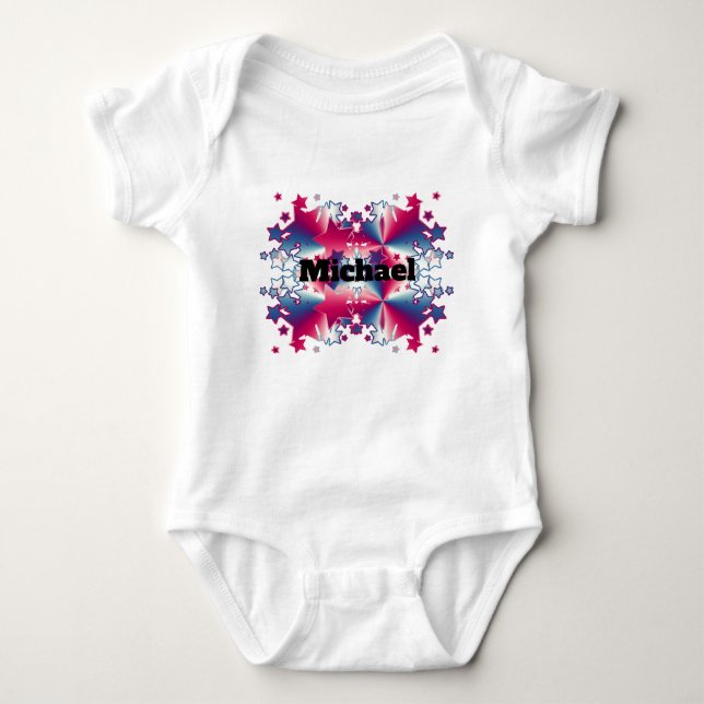 Patriotic Red White and Blue Stars America Baby Bodysuit (Front)