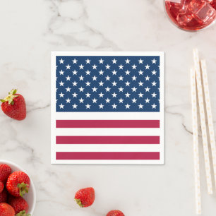 Patriotic red white and blue stars and stripes napkin