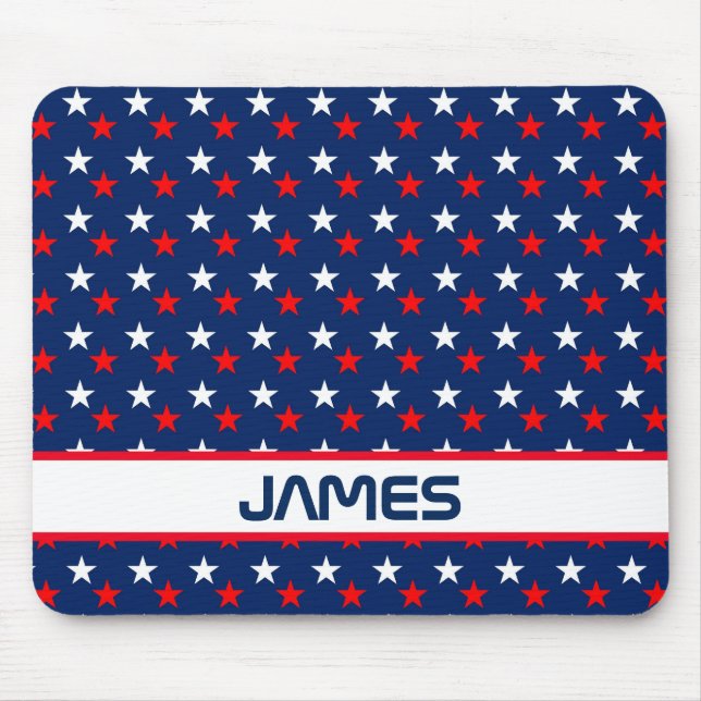 Patriotic Red White and Blue Stars Personalised Mouse Pad (Front)