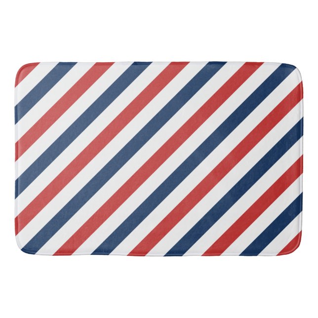 Patriotic Red White and Blue Stripes Bath Mat (Front)