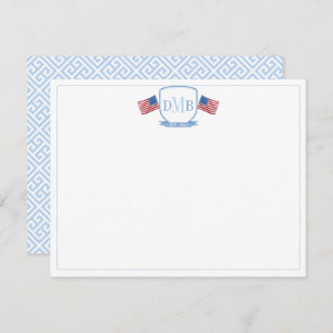 Patriotic Red White And Blue Three Letter Monogram Thank You Card