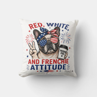 Patriotic Red White and Frenchie Attitude Cushion