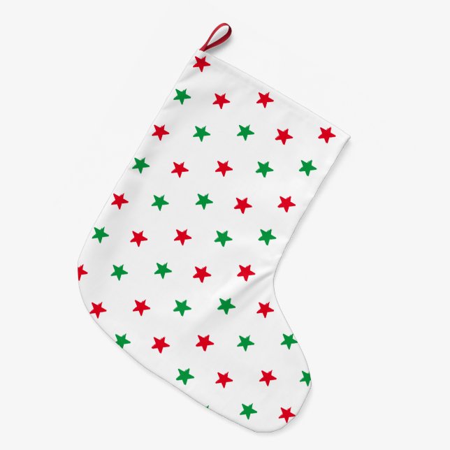 Patriotic red white and green stars pattern large christmas stocking (Front (Hanging))